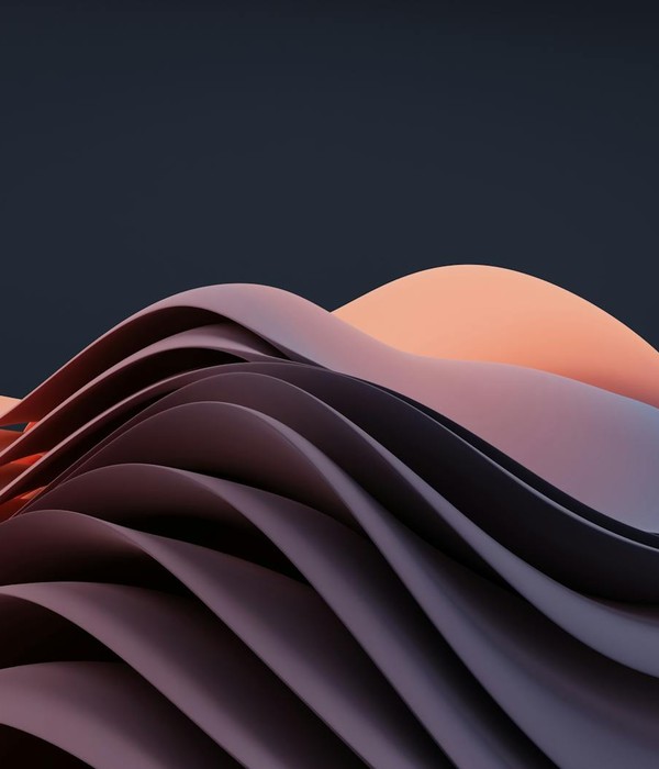Abstract artistic composition of flowing waves in soft orange and purple hues.